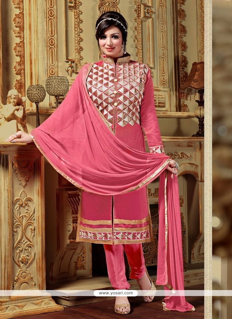Girlish Chanderi Resham Work Designer Straight Salwar Suit