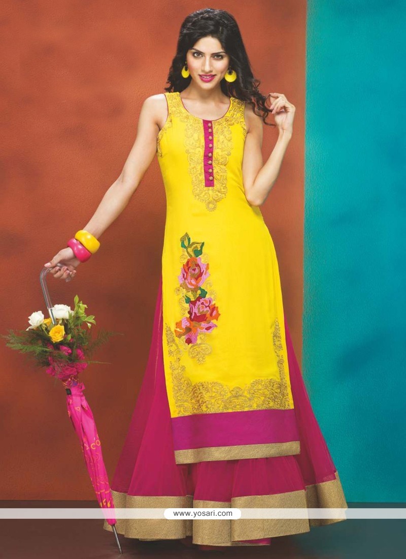Magenta And Yellow Georgette Anarkali Suit