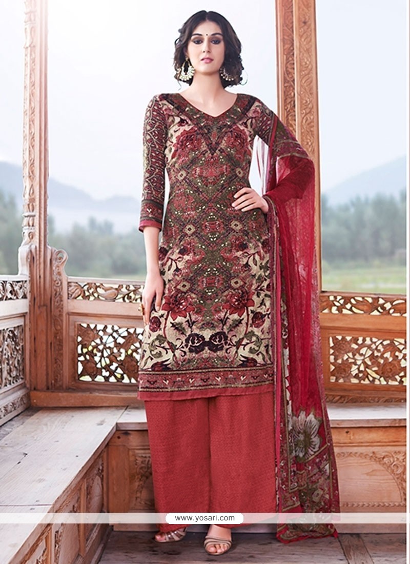 Regal Lace Work Multi Colour Pashmina Designer Palazzo Salwar Suit