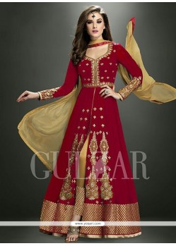 Tantalizing Embroidered Work Georgette Red Designer Salwar Suit
