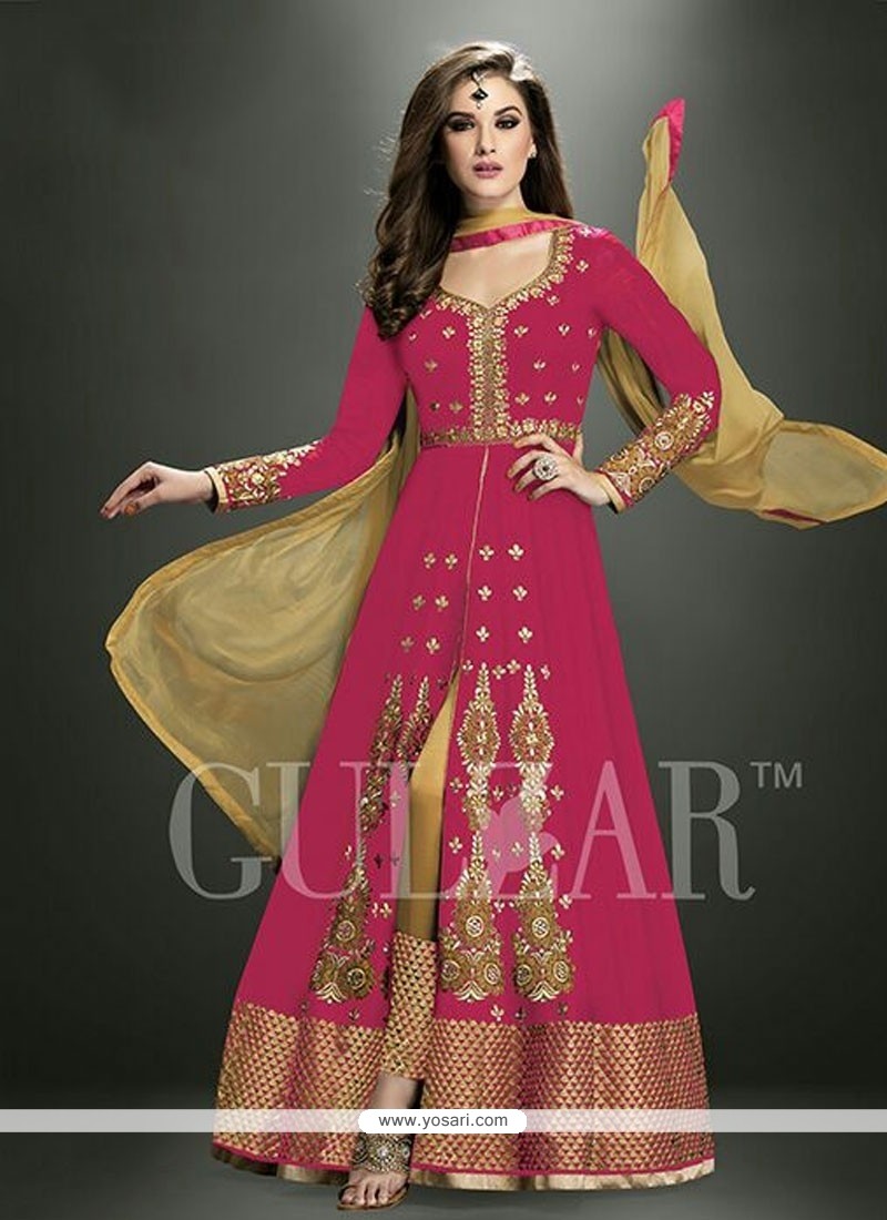 Astounding Embroidered Work Hot Pink Georgette Designer Salwar Suit