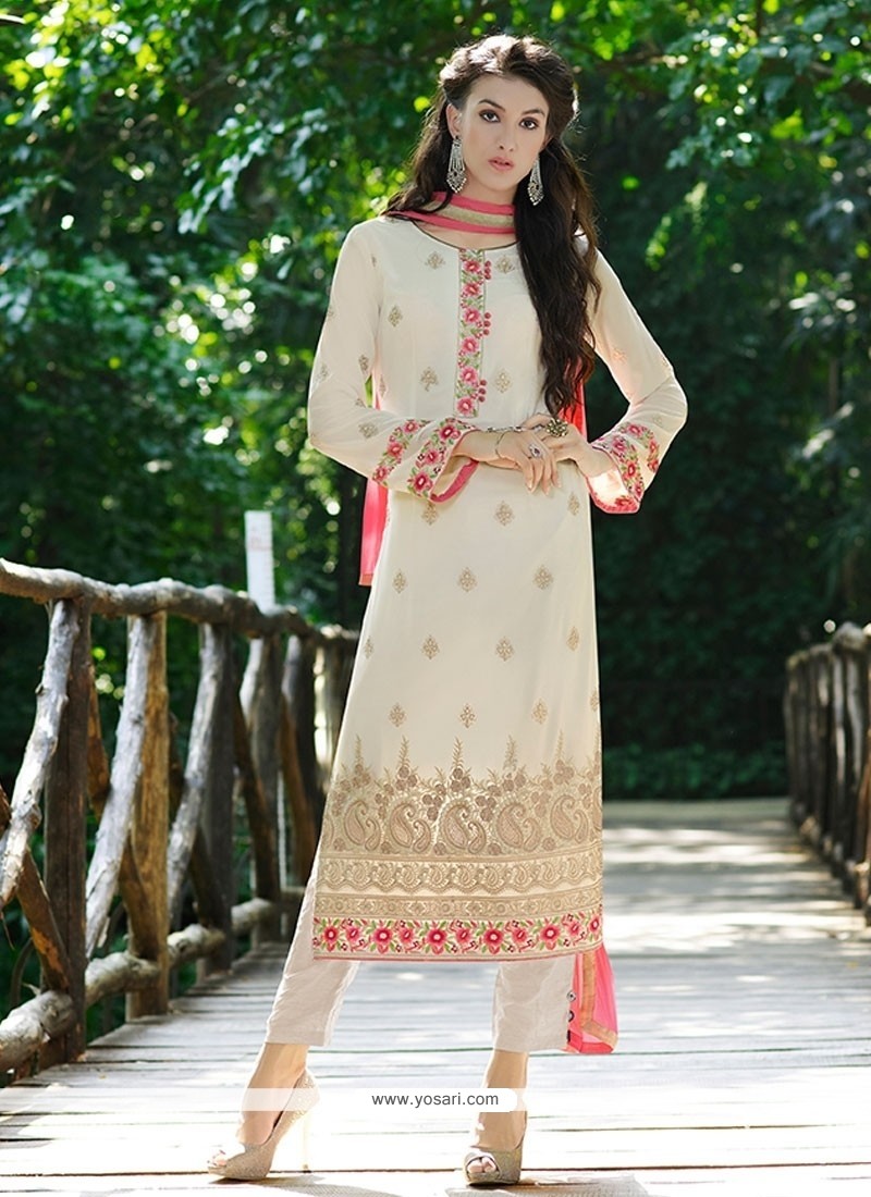 Topnotch White Resham Work Pant Style Suit
