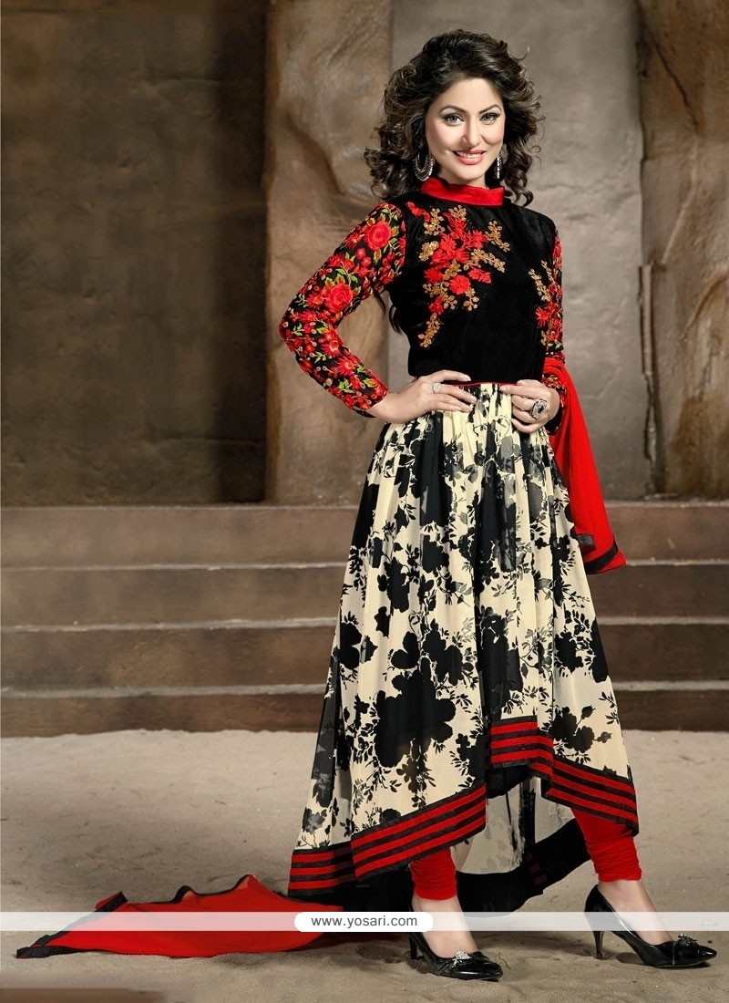 Conspicuous Resham Work Red And Black Designer Salwar Suit