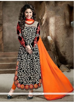 Dazzling Black Resham Work Georgette Designer Straight Salwar Kameez