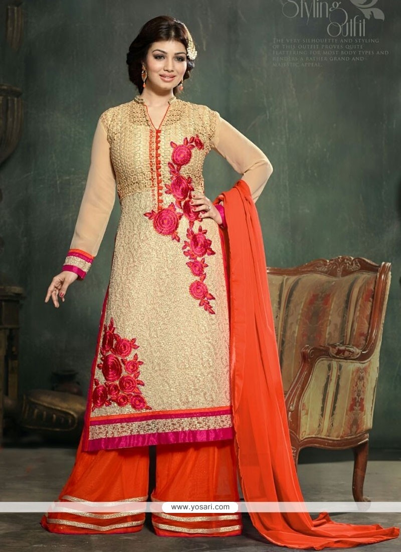 Ayesha Takia Georgette Beige Designer Palazzo Salwar Suit