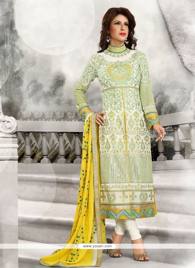 Spellbinding Georgette Green Designer Straight Salwar Kameez