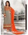 Vibrant Georgette Grey Designer Straight Salwar Suit