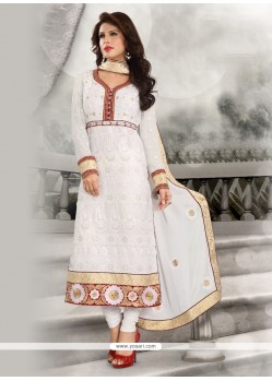 Sightly Embroidered Work White Designer Straight Salwar Suit