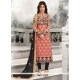 Fantastic Embroidered Work Georgette Peach Designer Straight Salwar Suit