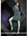 Invigorating Embroidered Work Georgette Sea Green Pant Style Suit