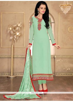 Amusing Georgette Sea Green Designer Straight Salwar Suit