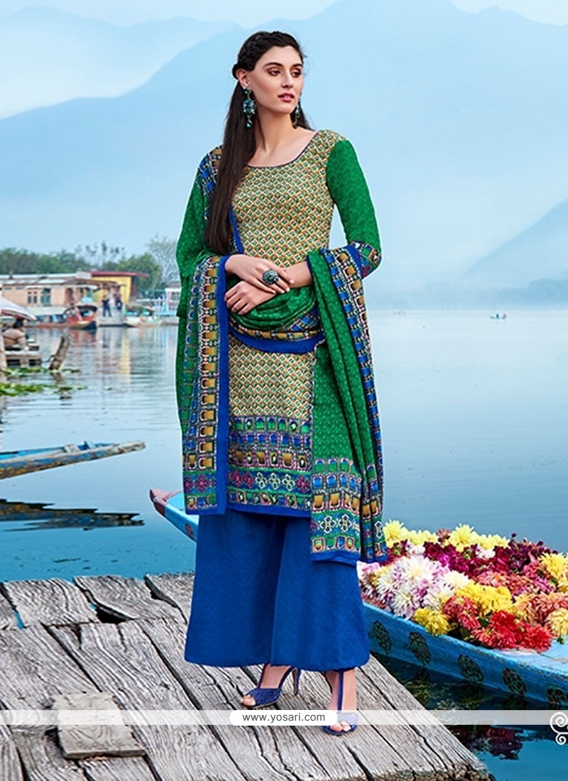 Spectacular Pashmina Multi Colour Print Work Churidar Designer Suit