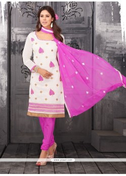 Outstanding Lace Work Chanderi Cotton Churidar Designer Suit