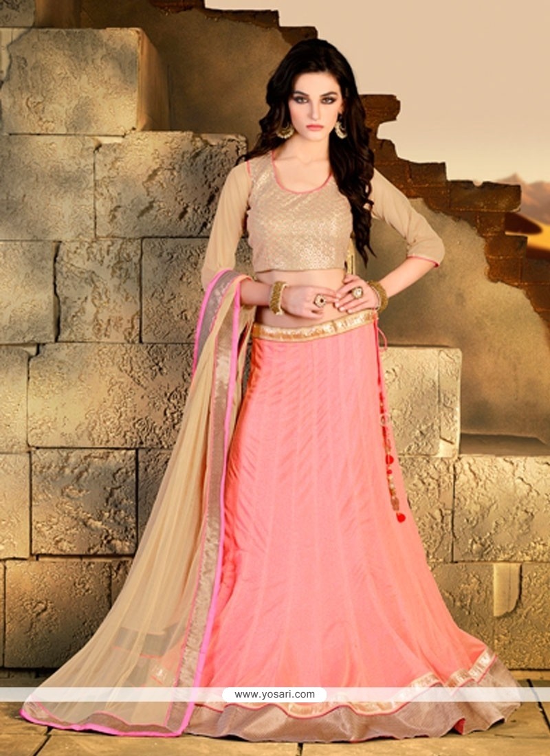 Imposing Lace Work Pink A Line Lehenga Choli