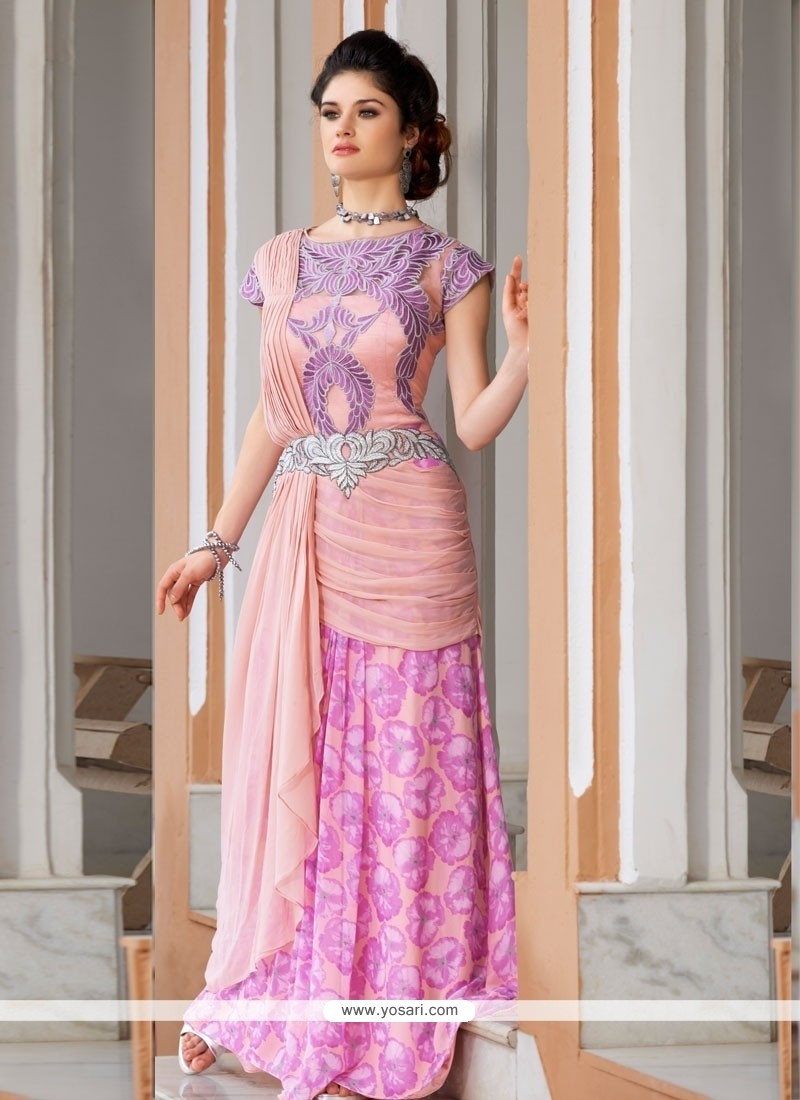 Voguish Pink Resham Work Designer Gown