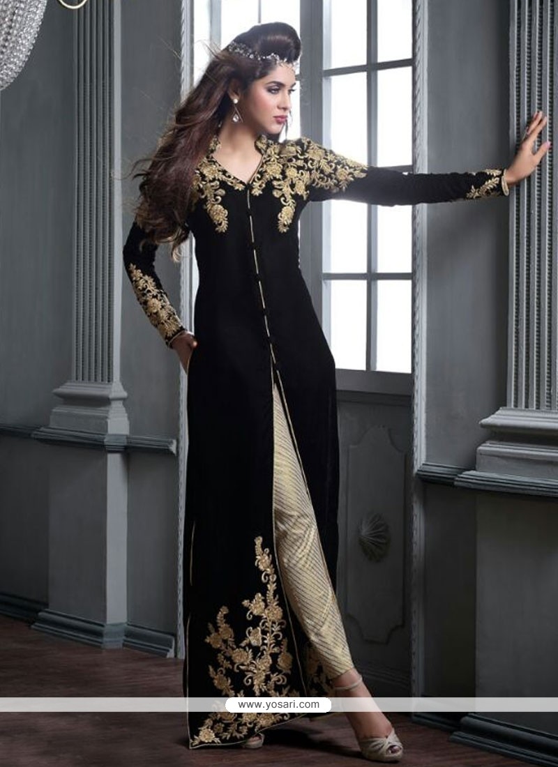 Enchanting Velvet Designer Straight Salwar Suit