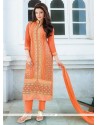 Artistic Embroidered Work Georgette Orange Designer Straight Salwar Kameez