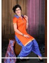 Lustrous Lace Work Orange Designer Patiala Suit