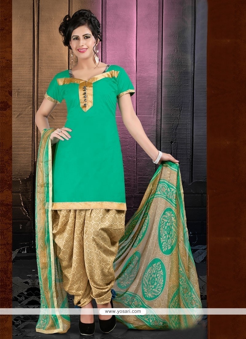 Magnetize Cotton Green Lace Work Designer Patiala Suit