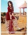 Marvelous Maroon Lace Work Cotton Designer Patiala Suit