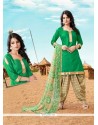 Outstanding Cotton Green Designer Patiala Suit