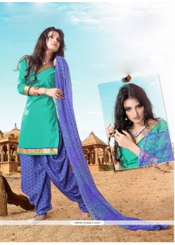 Demure Green Lace Work Cotton Designer Patiala Suit