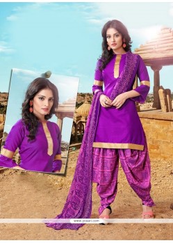 Elegant Lace Work Purple Designer Patiala Suit