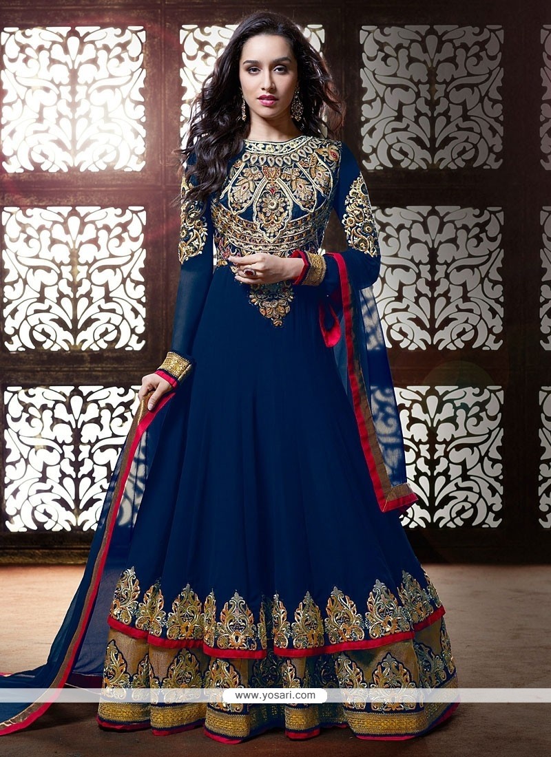 Shraddha Kapoor Blue Georgette Anarkali Suit