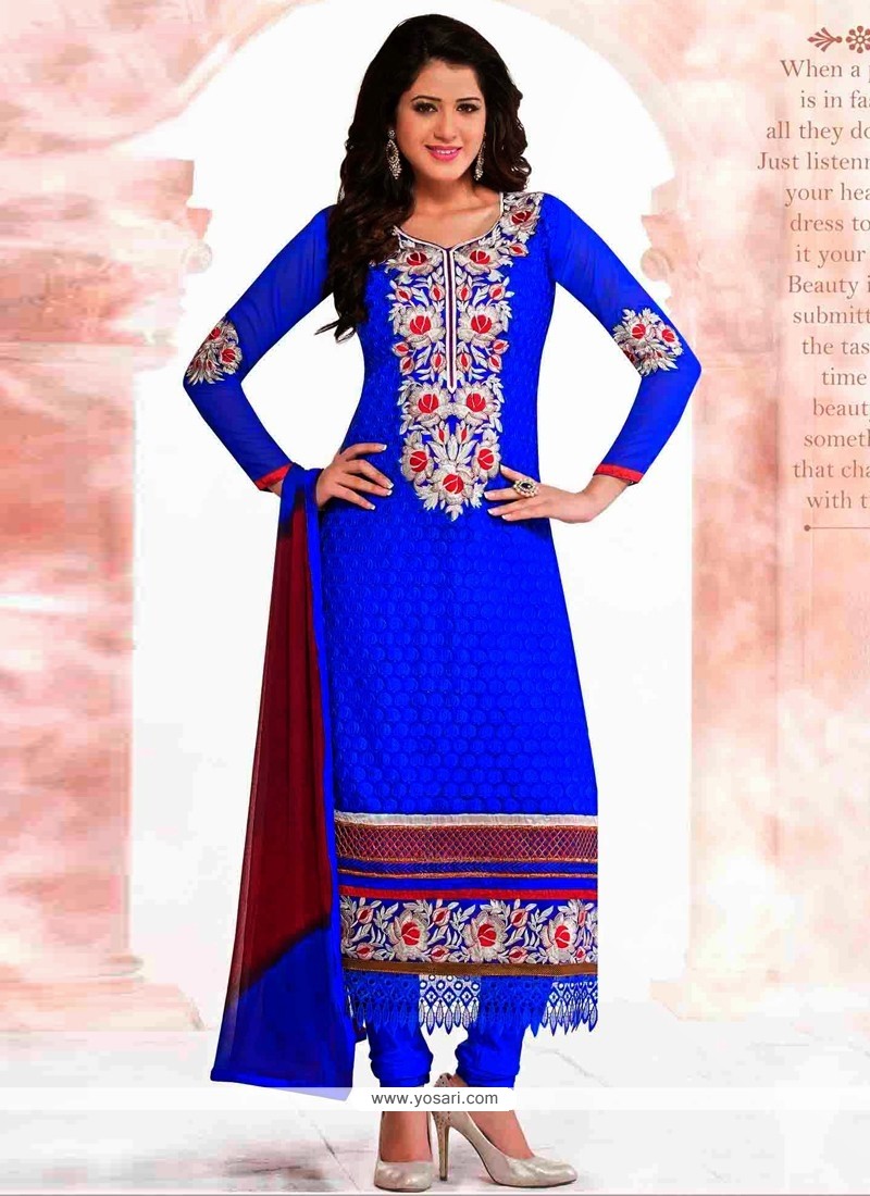 Epitome Blue Embroidery Work Churidar Suit