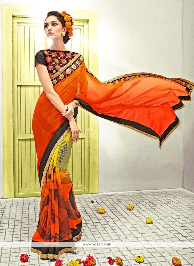 Innovative Lace Work Multi Colour Designer Saree