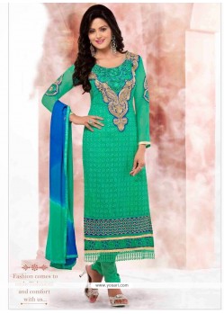 Blooming Green Georgette Churidar Salwar Suit