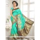 Lovely Sea Green Lace Work Banarasi Silk Designer Saree
