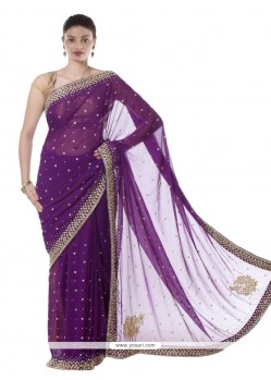 Irresistible Faux Chiffon Purple Lace Work Designer Saree