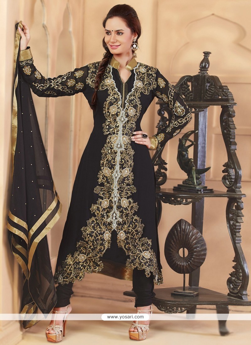 Delightful Black Embroidery Anarkali Suit