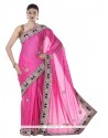 Intriguing Hot Pink Resham Work Designer Saree