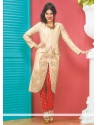 Red And Cream Dhupion Silk Pant Styles Anarkali Suit