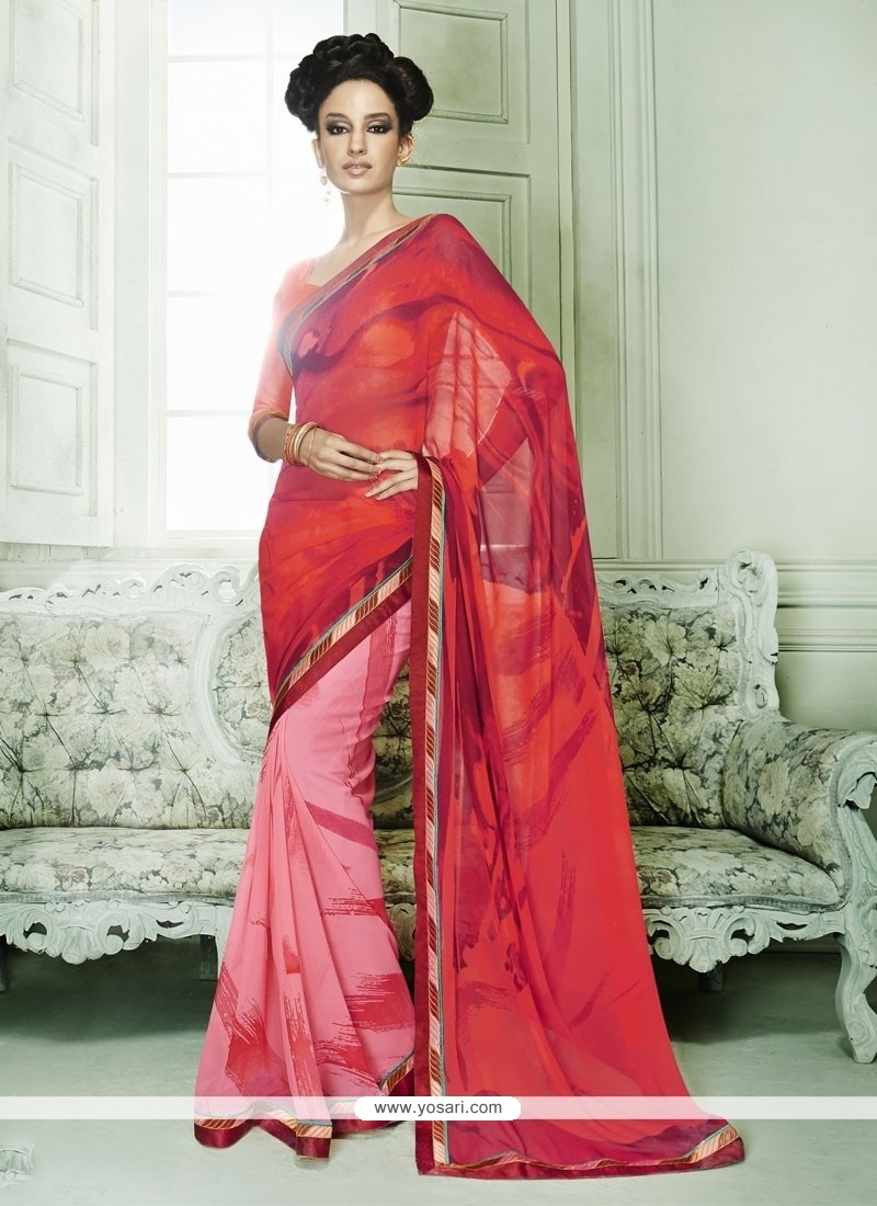 Renowned Red Georgette Casual Saree