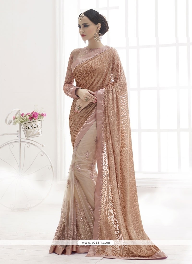 Ravishing Net Brown Designer Saree