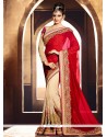 Exotic Shimmer Georgette Red Zari Work Designer Saree