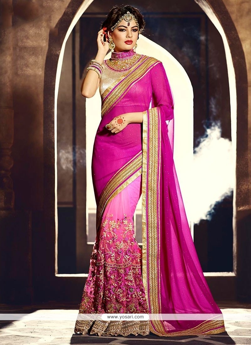 Vibrant Hot Pink Designer Saree