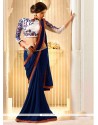 Lordly Blue Embroidered Work Georgette Traditional Saree