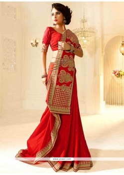 Royal Georgette Red Resham Work Traditional Saree
