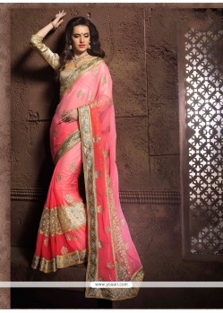 Exquisite Pink Faux Chiffon Designer Saree