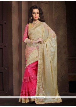 Pleasing Cream And Pink Designer Saree