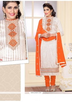 Amazing Jute Silk White Designer Straight Salwar Kameez