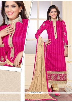 Flamboyant Jute Silk Hot Pink Designer Straight Salwar Suit