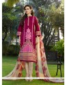 Ethnic Resham Work Cotton Satin Magenta Churidar Designer Suit
