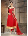 Lustrous Cotton Red Embroidered Work Anarkali Suit