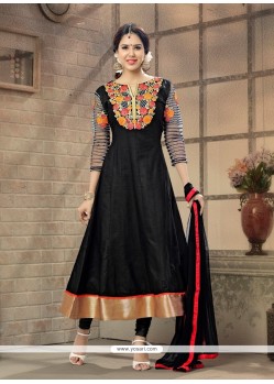 Lurid Resham Work Black Cotton Anarkali Suit