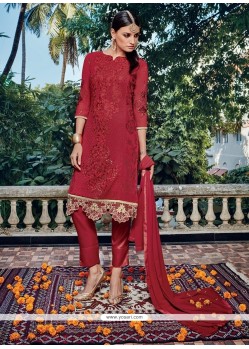 Auspicious Maroon Embroidered Work Pant Style Suit